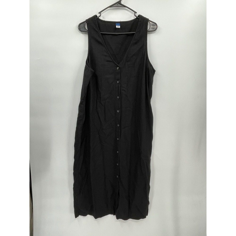 Old Navy Large Midi Dress W Black Linen Blend Button Front V-Neck Sleeveless
